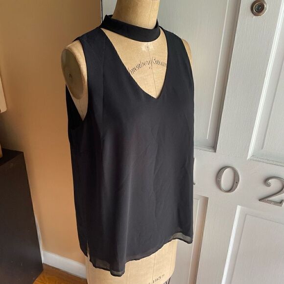 MAETTE | black sleeveless polyester keyhole back blouse M - Picture 3 of 9